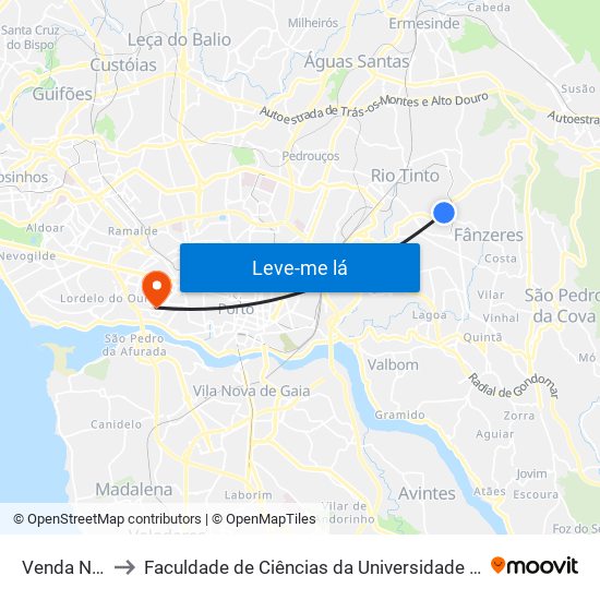Venda Nova to Faculdade de Ciências da Universidade do Porto map