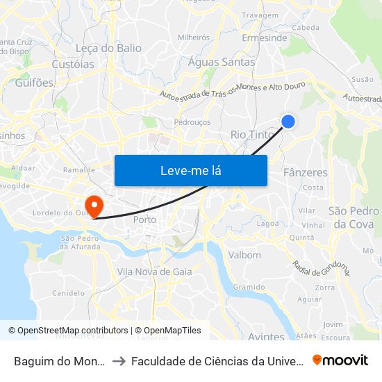 Baguim do Monte (Igreja) to Faculdade de Ciências da Universidade do Porto map