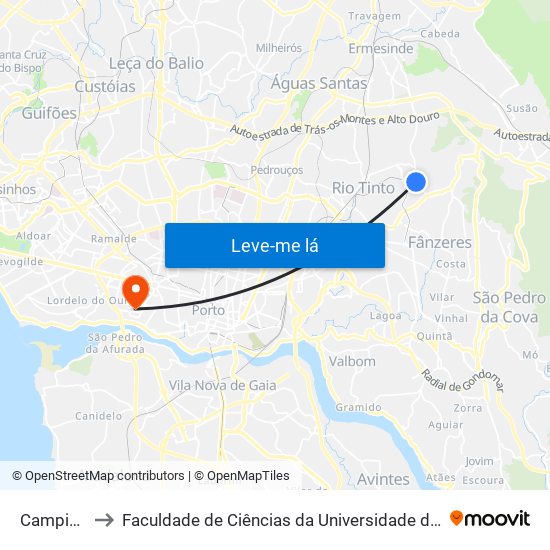 Campinho to Faculdade de Ciências da Universidade do Porto map