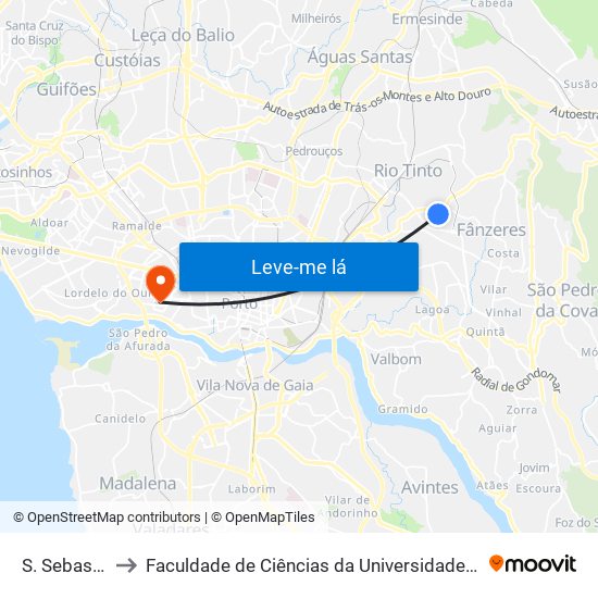 S. Sebastião to Faculdade de Ciências da Universidade do Porto map