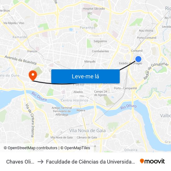 Chaves Oliveira to Faculdade de Ciências da Universidade do Porto map