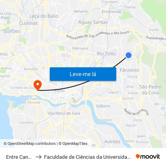 Entre Cancelas to Faculdade de Ciências da Universidade do Porto map