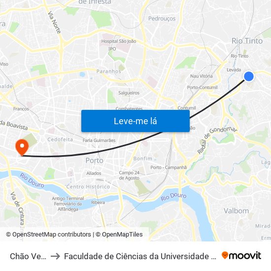 Chão Verde to Faculdade de Ciências da Universidade do Porto map