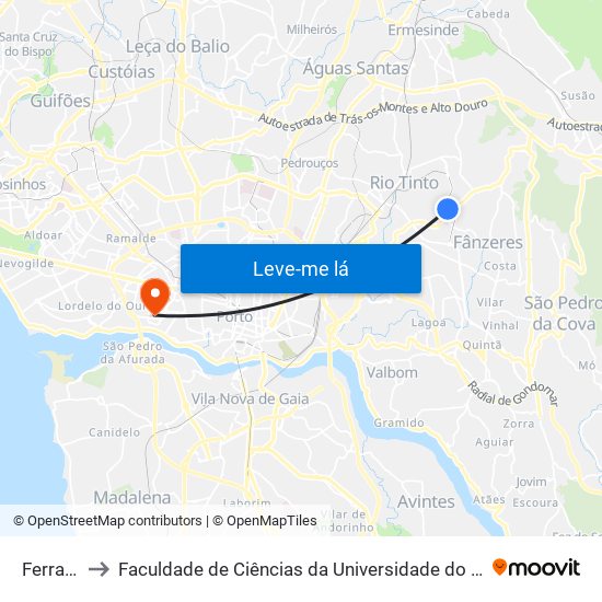 Ferraria to Faculdade de Ciências da Universidade do Porto map