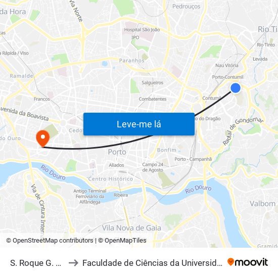 S. Roque G. Barros to Faculdade de Ciências da Universidade do Porto map