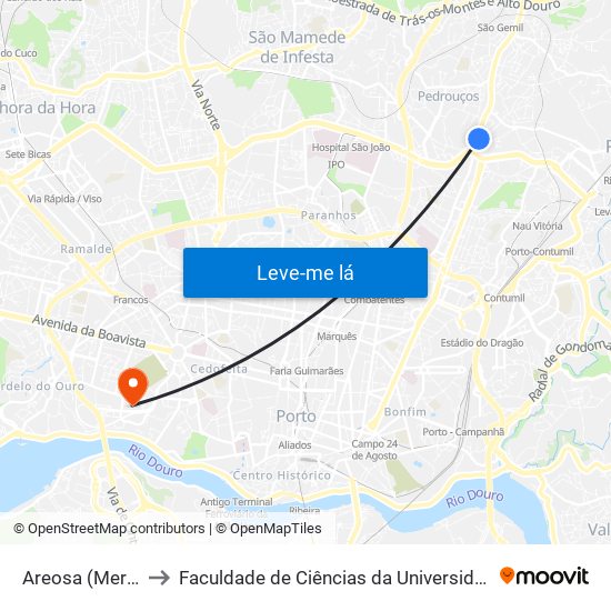 Areosa (Mercado) to Faculdade de Ciências da Universidade do Porto map