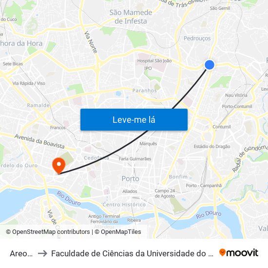 Areosa to Faculdade de Ciências da Universidade do Porto map