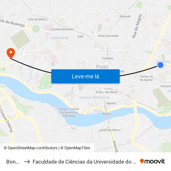 Bonfim to Faculdade de Ciências da Universidade do Porto map