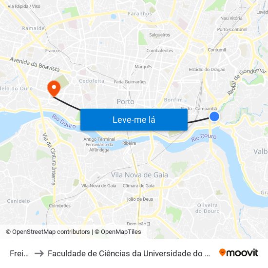 Freixo to Faculdade de Ciências da Universidade do Porto map