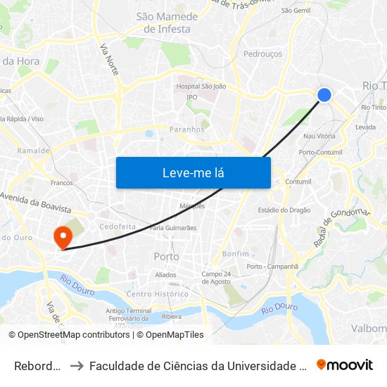 Rebordãos to Faculdade de Ciências da Universidade do Porto map