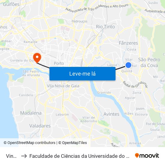 Vinhal to Faculdade de Ciências da Universidade do Porto map
