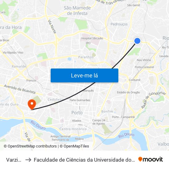 Varziela to Faculdade de Ciências da Universidade do Porto map