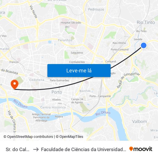 Sr. do Calvário to Faculdade de Ciências da Universidade do Porto map