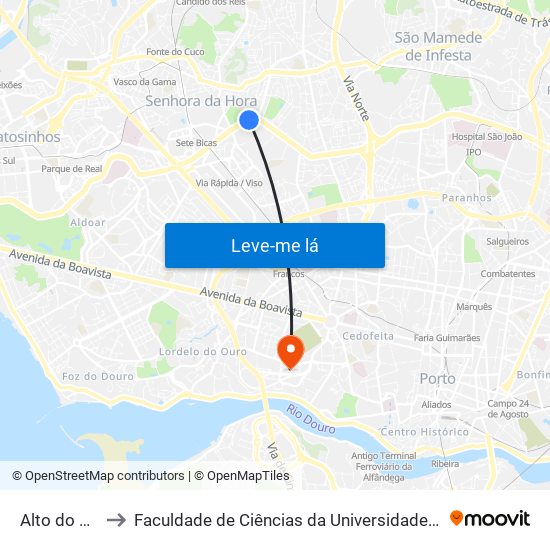 Alto do Viso to Faculdade de Ciências da Universidade do Porto map