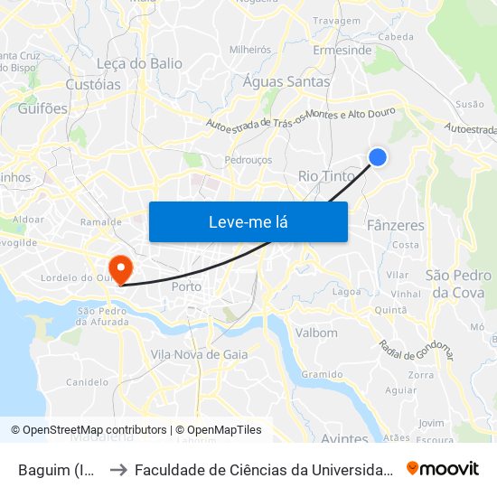 Baguim (Igreja) to Faculdade de Ciências da Universidade do Porto map