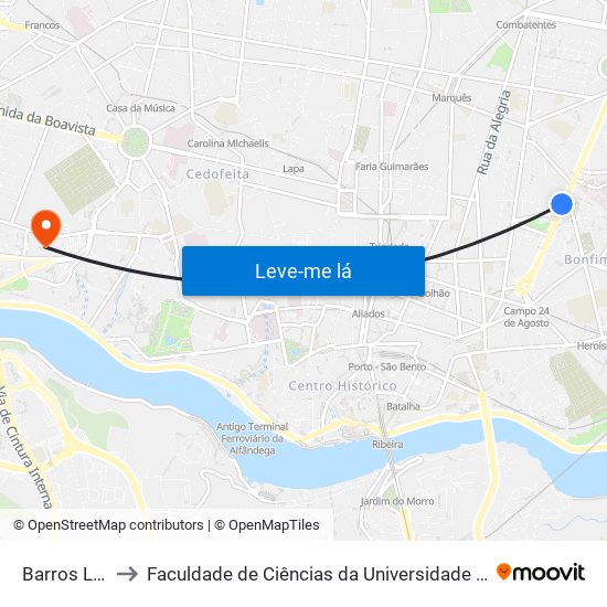 Barros Lima to Faculdade de Ciências da Universidade do Porto map