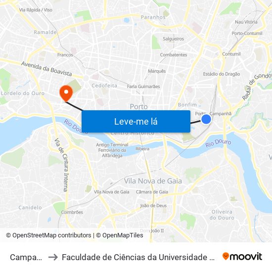 Campanhã to Faculdade de Ciências da Universidade do Porto map