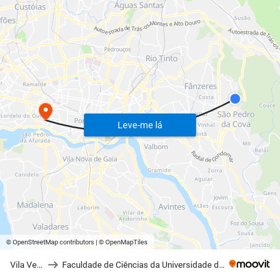 Vila Verde to Faculdade de Ciências da Universidade do Porto map