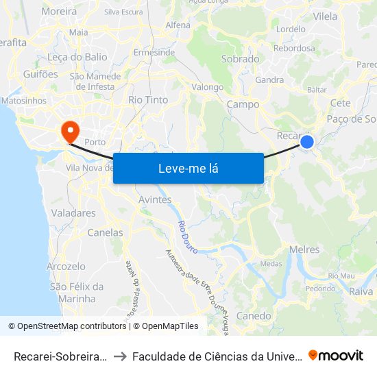 Recarei-Sobreira (Estação) to Faculdade de Ciências da Universidade do Porto map