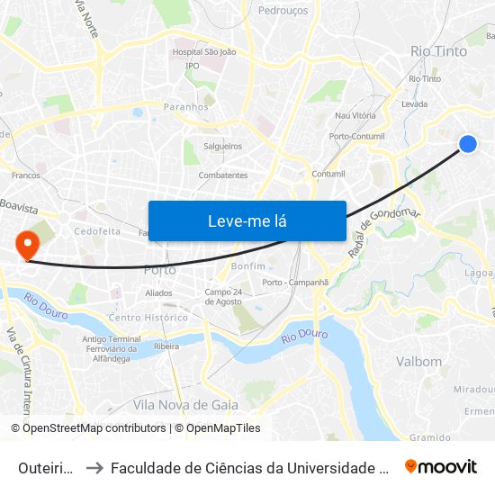 Outeirinho to Faculdade de Ciências da Universidade do Porto map