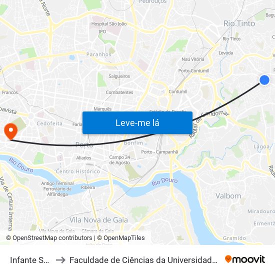 Infante Santo to Faculdade de Ciências da Universidade do Porto map