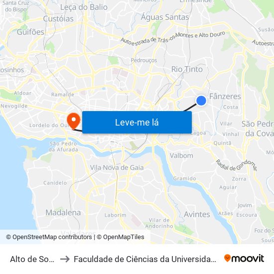 Alto de Soutelo to Faculdade de Ciências da Universidade do Porto map