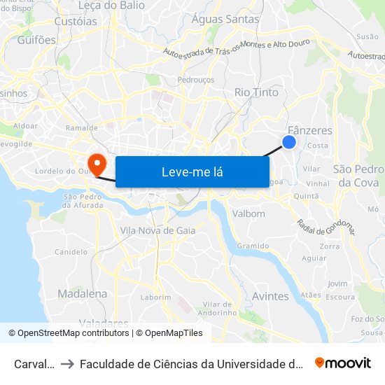 Carvalha to Faculdade de Ciências da Universidade do Porto map