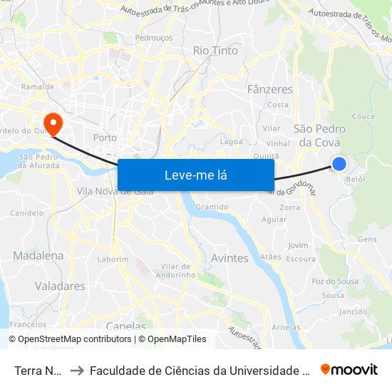 Terra Nova to Faculdade de Ciências da Universidade do Porto map