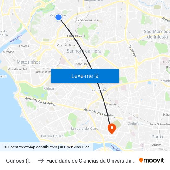 Guifões (Igreja) to Faculdade de Ciências da Universidade do Porto map