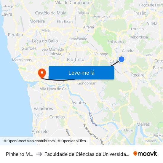 Pinheiro Manso to Faculdade de Ciências da Universidade do Porto map