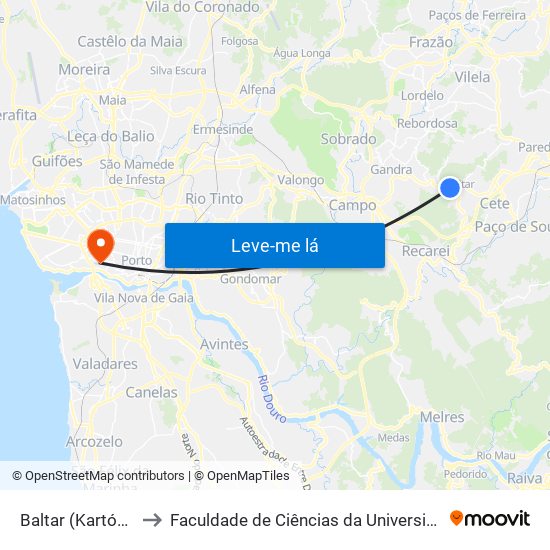 Baltar (Kartódromo) to Faculdade de Ciências da Universidade do Porto map