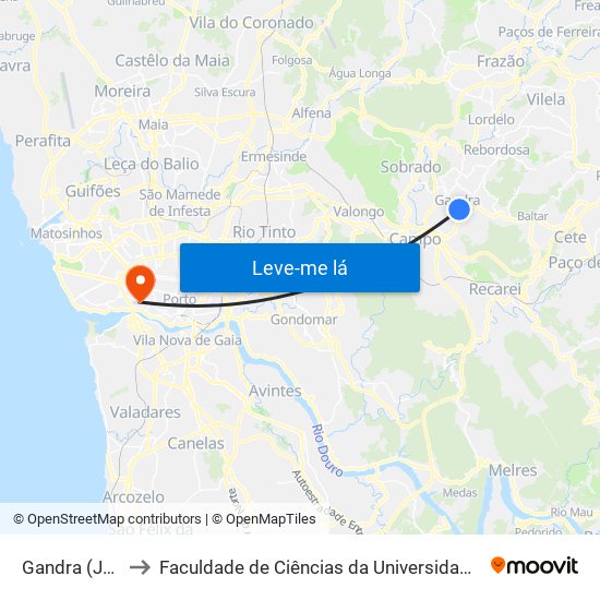 Gandra (Junta) to Faculdade de Ciências da Universidade do Porto map