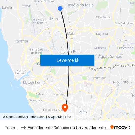 Tecmaia to Faculdade de Ciências da Universidade do Porto map