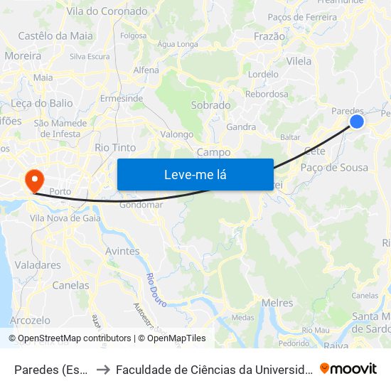 Paredes (Estação) to Faculdade de Ciências da Universidade do Porto map