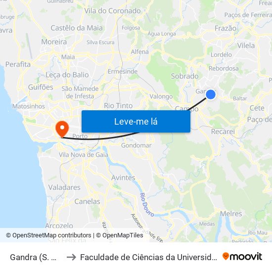 Gandra (S. Miguel) to Faculdade de Ciências da Universidade do Porto map