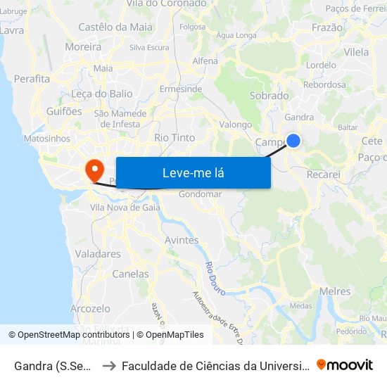 Gandra (S.Sebastião) to Faculdade de Ciências da Universidade do Porto map