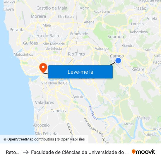Retorta to Faculdade de Ciências da Universidade do Porto map