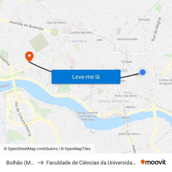 Bolhão (Metro) to Faculdade de Ciências da Universidade do Porto map