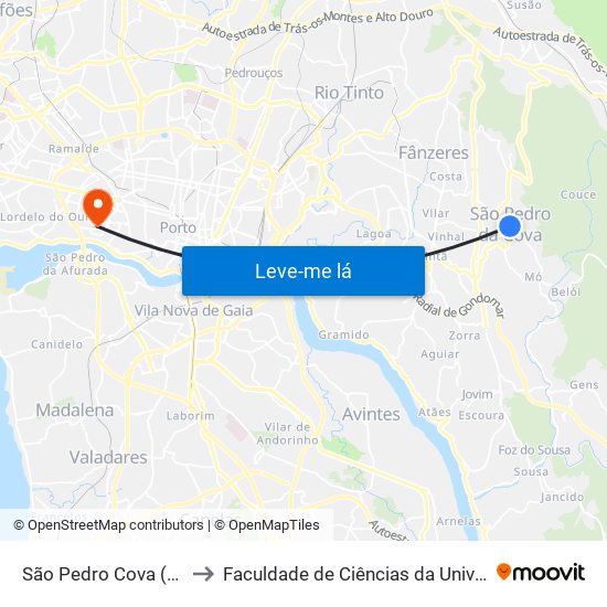 São Pedro Cova (Rio Ferreira) to Faculdade de Ciências da Universidade do Porto map