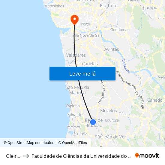 Oleiros to Faculdade de Ciências da Universidade do Porto map