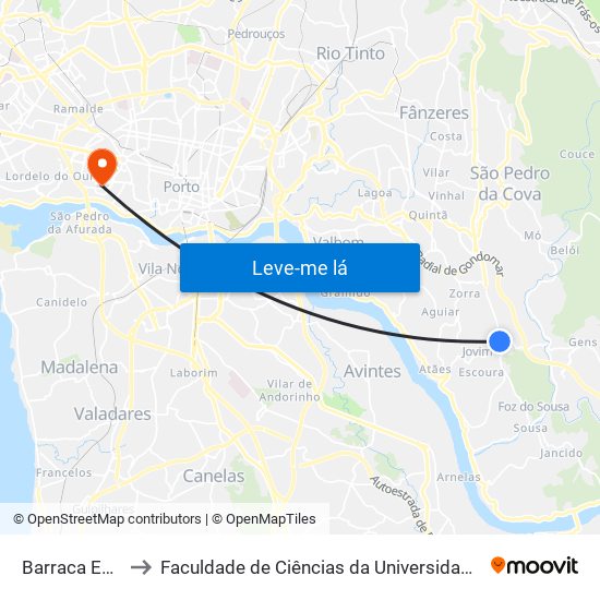 Barraca Escola to Faculdade de Ciências da Universidade do Porto map