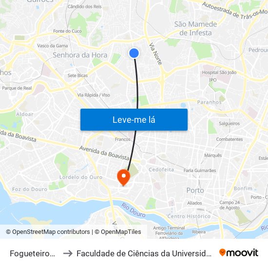 Fogueteiros (Sul) to Faculdade de Ciências da Universidade do Porto map