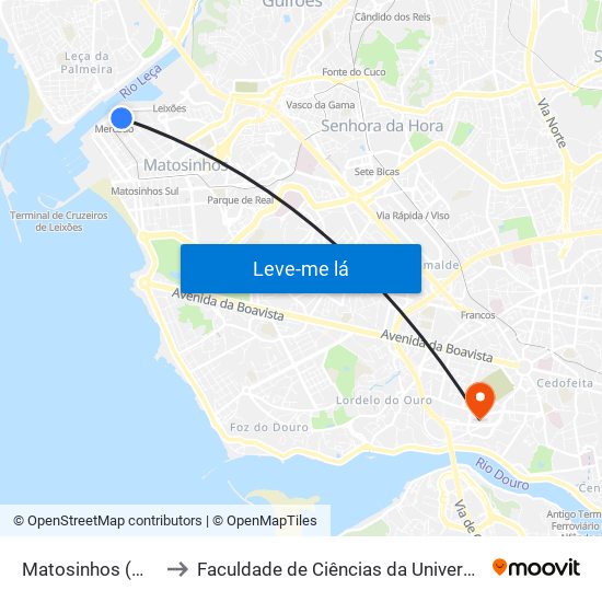 Matosinhos (Mercado) to Faculdade de Ciências da Universidade do Porto map