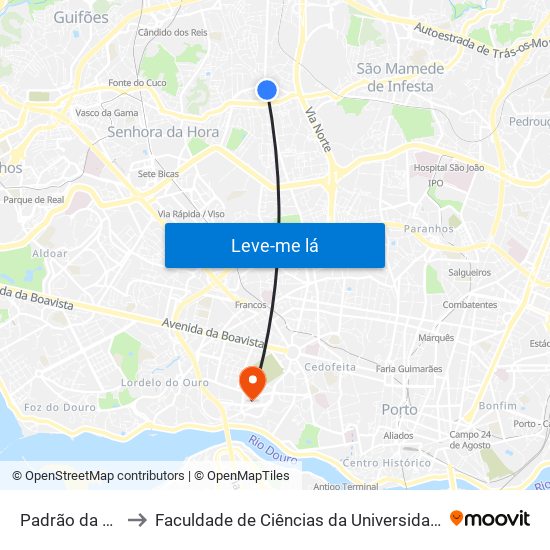 Padrão da Légua to Faculdade de Ciências da Universidade do Porto map