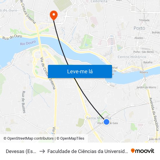 Devesas (Estação) to Faculdade de Ciências da Universidade do Porto map