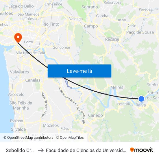 Sebolido Cruzeiro to Faculdade de Ciências da Universidade do Porto map