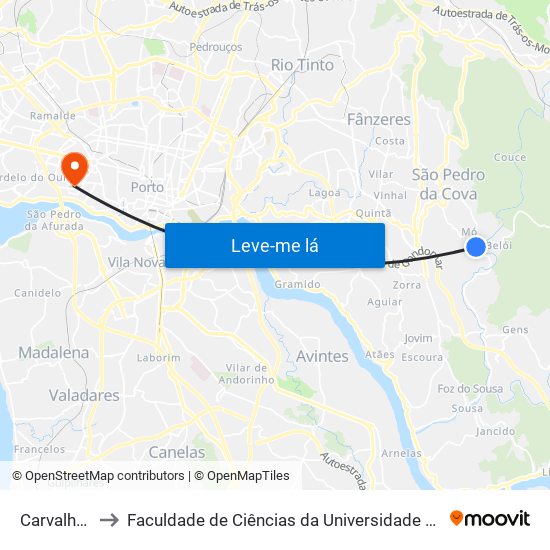 Carvalhal 4 to Faculdade de Ciências da Universidade do Porto map