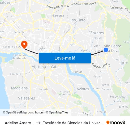 Adelino Amaro Costa 2 to Faculdade de Ciências da Universidade do Porto map