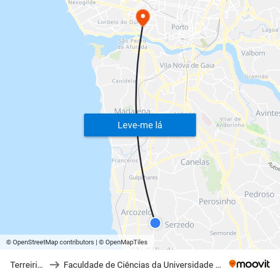 Terreirinho to Faculdade de Ciências da Universidade do Porto map