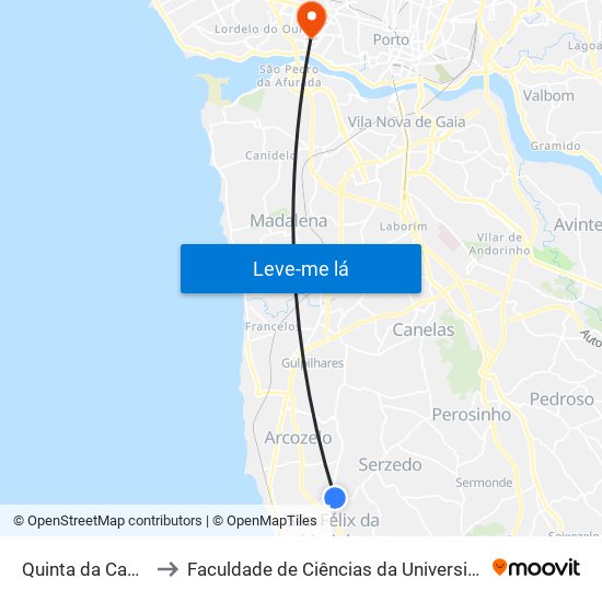 Quinta da Camarinha to Faculdade de Ciências da Universidade do Porto map